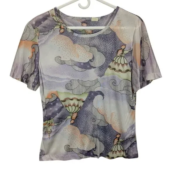 Vtg Shirt Set Womens 38 Purple Union Made Long and Short Sleeve Princess Castle - Picture 7 of 11